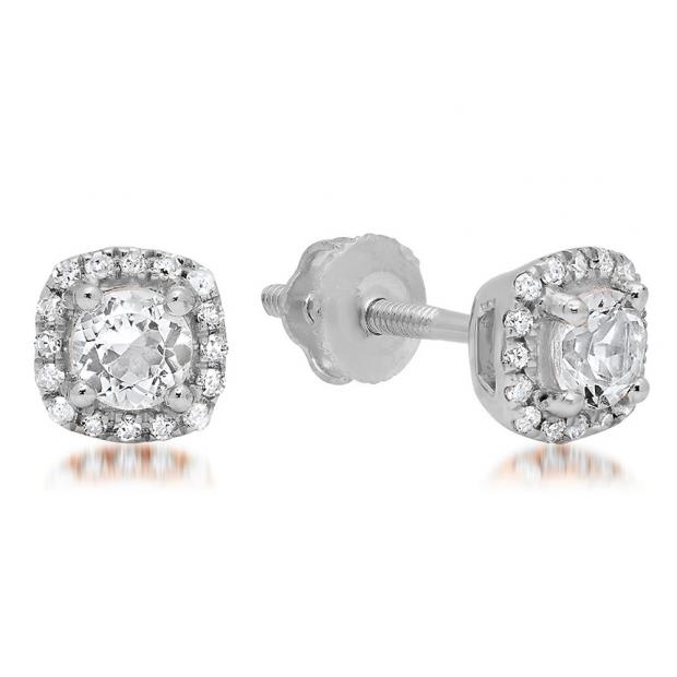 0.45 Carat (ctw) 18K White Gold Round Cut White Diamond Ladies Halo Style Stud Earrings 1/2 CT