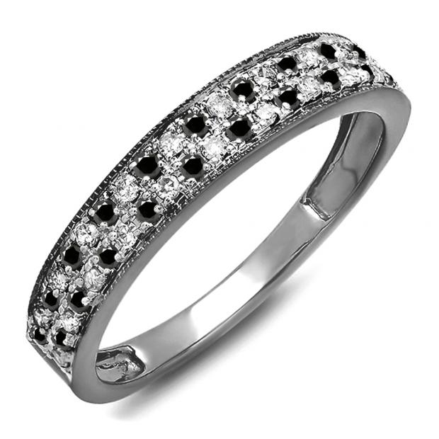0.33 Carat (ctw) 10K Black Rhodium Plated White Gold Round Black & White Diamond Ladies Anniversary Band Wedding Ring 1/3 CT