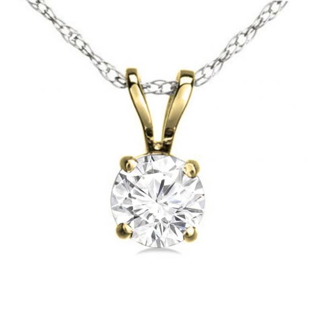 0.50 Carat (ctw) 10K Yellow Gold Round White Diamond Ladies Solitaire Pendant 1/2 CT