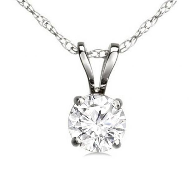0.50 Carat (ctw) 14K White Gold Round White Diamond Ladies Solitaire Pendant 1/2 CT