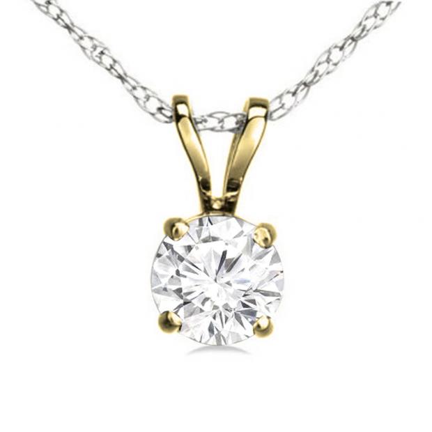 0.74 Carat (ctw) 14K Yellow Gold Round White Diamond Ladies Solitaire Pendant 3/4 CT