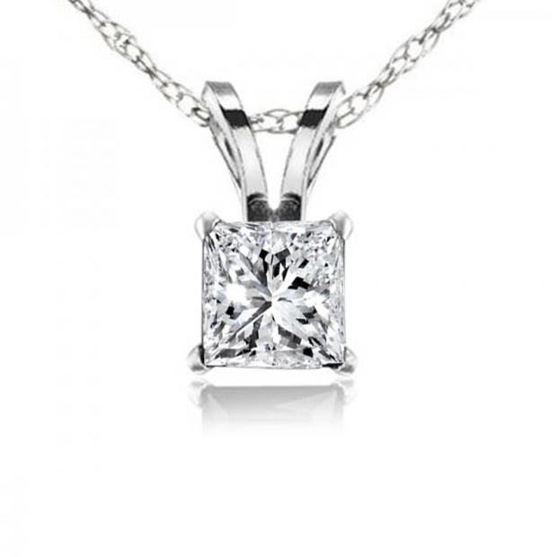 0.25 Carat (ctw) 10K White Gold Princess Cut White Diamond Ladies Solitaire Pendant 1/4 CT