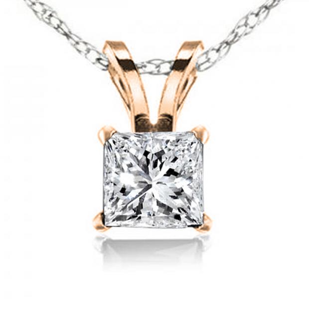 0.50 Carat (ctw) 10K Rose Gold Princess Cut White Diamond Ladies Solitaire Pendant 1/2 CT