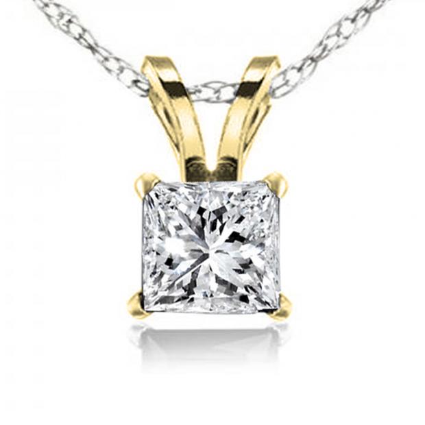 0.50 Carat (ctw) 10K Yellow Gold Princess Cut White Diamond Ladies Solitaire Pendant 1/2 CT