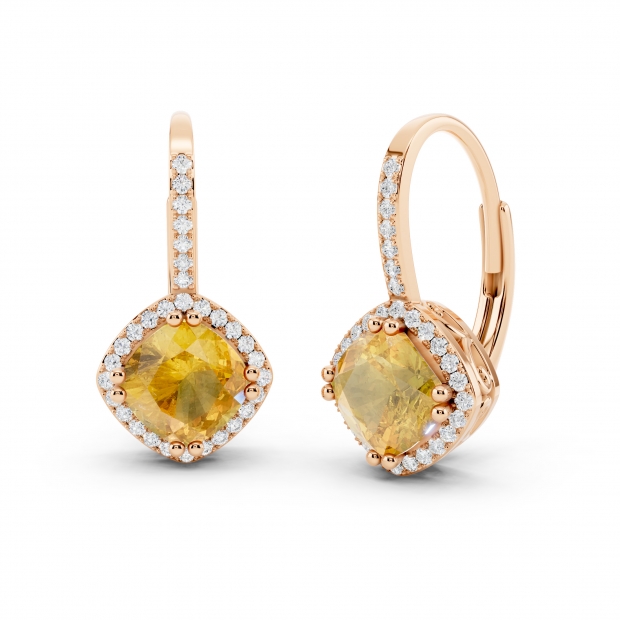 2.20 Carat (ctw) 10K Rose Gold Cushion Cut Citrine & Round Cut White Diamond Ladies Halo Style Dangling Drop Earrings