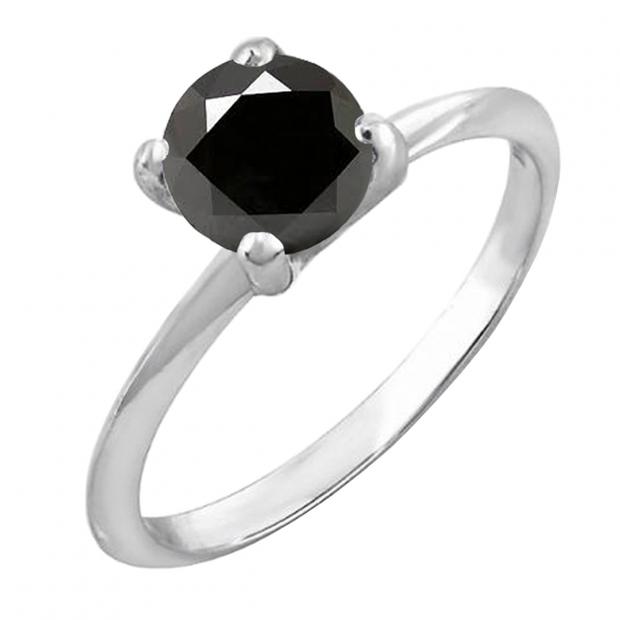 1.00 Carat (ctw) Sterling Silver Round Cut Black Sapphire Ladies Solitaire Bridal Engagement Ring 1 CT