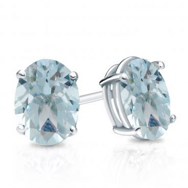 1.00 Carat (Ctw) Sterling Silver Oval Cut Aquamarine Ladies Solitaire Stud Earrings 1 CT