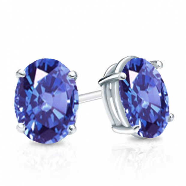 1.00 Carat (Ctw) Sterling Silver Oval Cut Tanzanite Ladies Solitaire Stud Earrings 1 CT