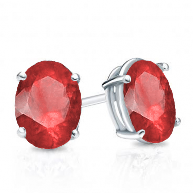 1.00 Carat (Ctw) Sterling Silver Oval Cut Ruby Ladies Solitaire Stud Earrings 1 CT