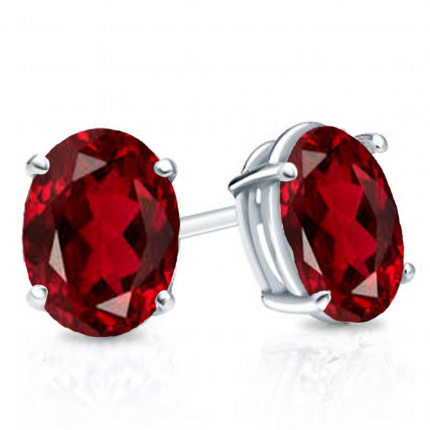 1.50 Carat (Ctw) Sterling Silver Oval Cut Garnet Ladies Solitaire Stud Earrings 1 1/2 CT
