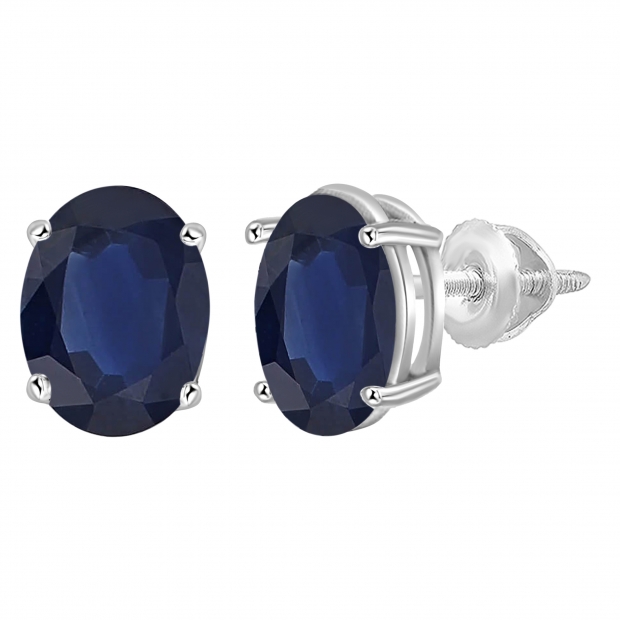 1.50 Carat (Ctw) Sterling Silver Oval Cut Blue Sapphire Ladies Solitaire Stud Earrings 1 1/2 CT