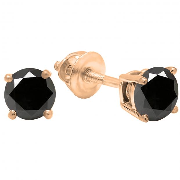 1.00 Carat (ctw) 10K Rose Gold Round Cut Black Sapphire Ladies Solitaire Stud Earrings 1 CT