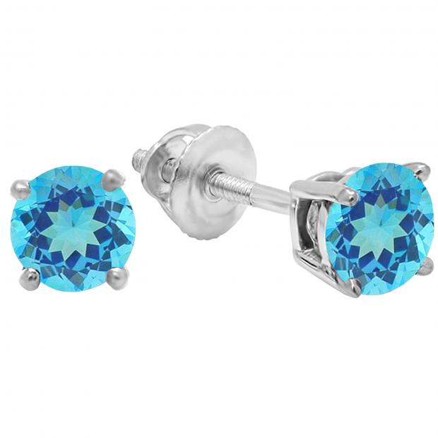 1.50 Carat (ctw) 18K White Gold Round Cut Blue topaz Ladies Solitaire Stud Earrings 1 1/2 CT