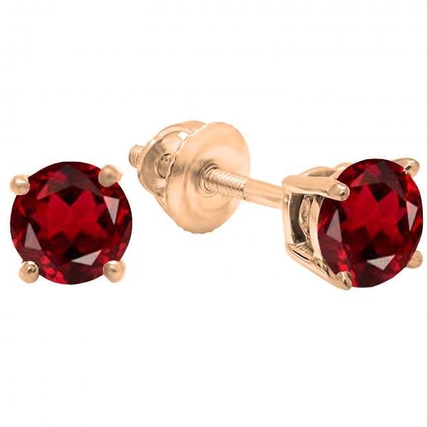 1.50 Carat (ctw) 14K Rose Gold Round Cut Garnet Ladies Solitaire Stud Earrings 1 1/2 CT