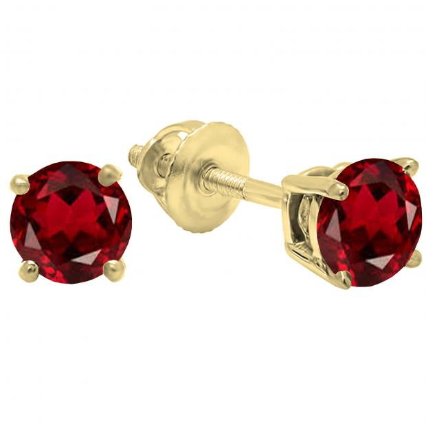 1.50 Carat (ctw) 14K Yellow Gold Round Cut Garnet Ladies Solitaire Stud Earrings 1 1/2 CT