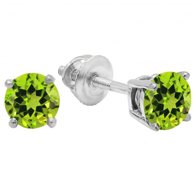1.50 Carat (Ctw) Sterling Silver Round Cut Peridot Ladies Solitaire Stud Earrings 1 1/2 CT