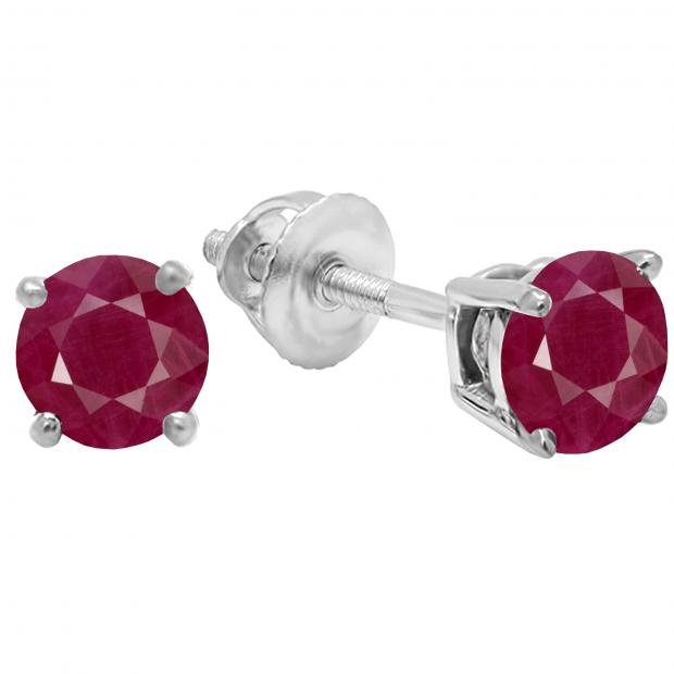 1.50 Carat (ctw) 14K White Gold Round Cut Ruby Ladies Solitaire Stud Earrings 1 1/2 CT