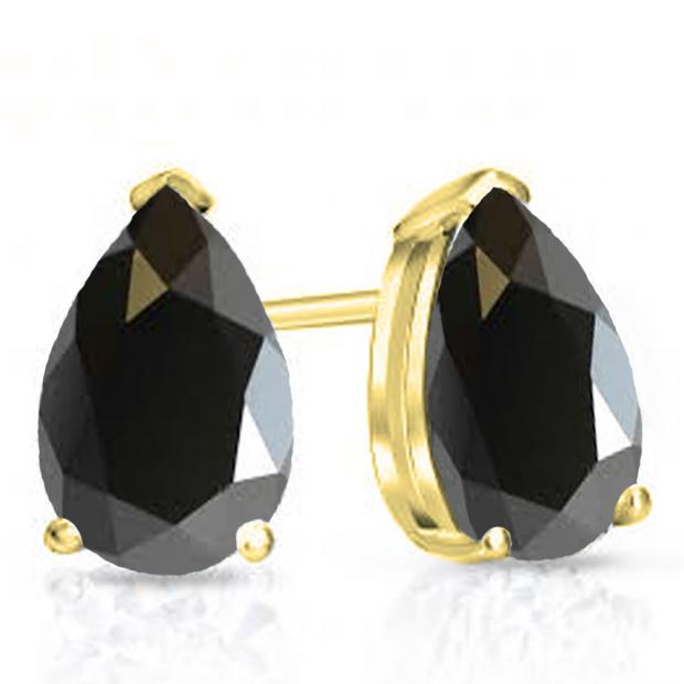 1.00 Carat (ctw) 10K Yellow Gold Pear Cut Black Sapphire Ladies Solitaire Stud Earrings 1 CT