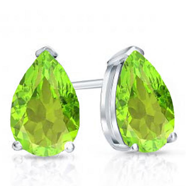 1.00 Carat (ctw) 10K White Gold Pear Cut Peridot Ladies Solitaire Stud Earrings 1 CT