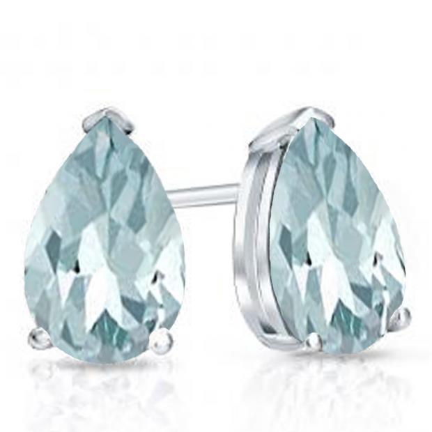 1.00 Carat (ctw) 10K White Gold Pear Cut Aquamarine Ladies Solitaire Stud Earrings 1 CT