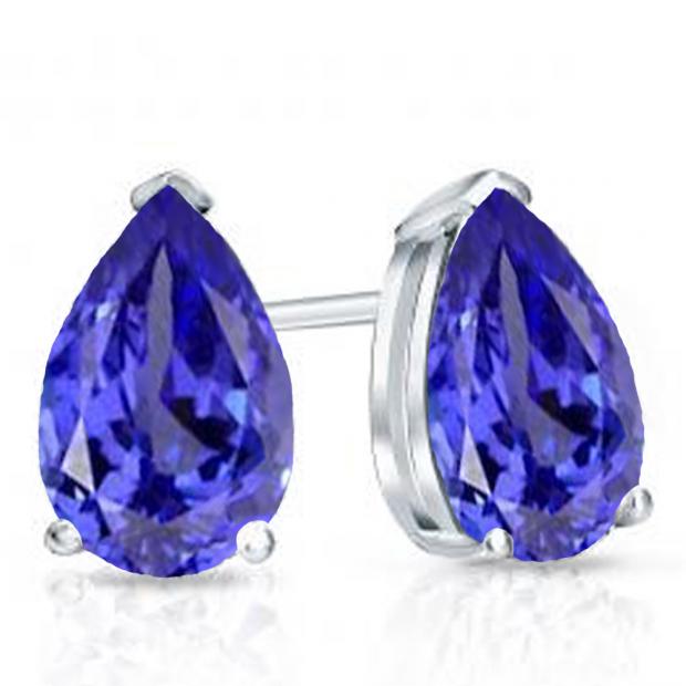 1.00 Carat (ctw) 10K White Gold Pear Cut Tanzanite Ladies Solitaire Stud Earrings 1 CT