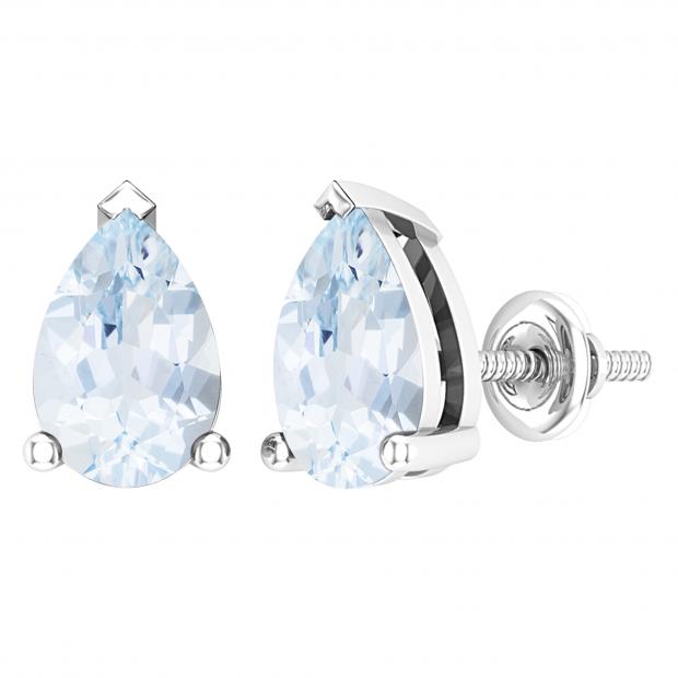 7x5mm Pear Aquamarine Stud Earrings for Her in 925 Sterling Silver