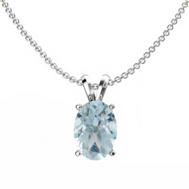 1.00 Carat (ctw) Sterling Silver Oval Cut Aquamarine Ladies Solitaire Pendant (Chain Included) 1 CT