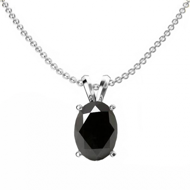 1.00 Carat (ctw) Sterling Silver Oval Cut Black Sapphire Ladies Solitaire Pendant (Chain Included) 1 CT