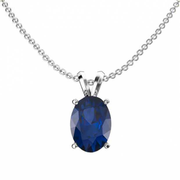 1.00 Carat (ctw) Sterling Silver Oval Cut Blue Sapphire Ladies Solitaire Pendant (Chain Included) 1 CT