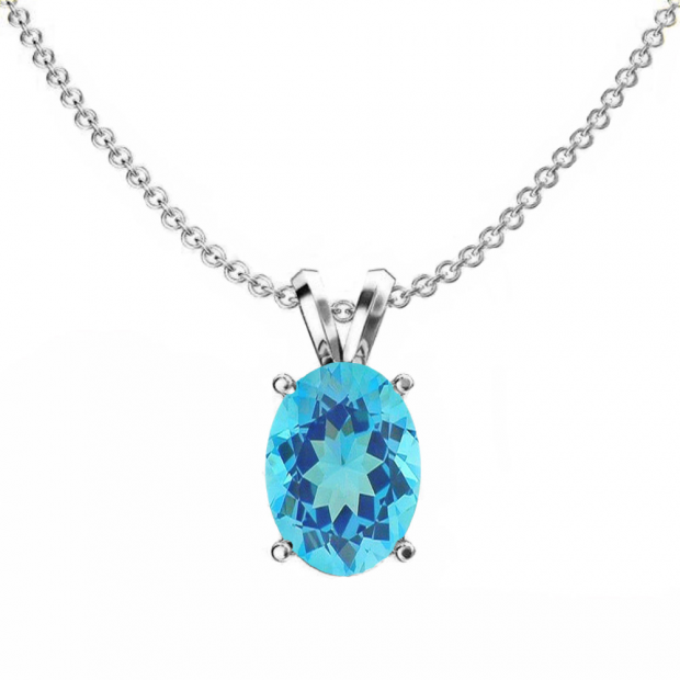 1.00 Carat (ctw) Sterling Silver Oval Cut Blue topaz Ladies Solitaire Pendant (Chain Included) 1 CT