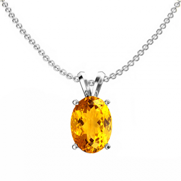 1.00 Carat (ctw) Sterling Silver Oval Cut Citrine Ladies Solitaire Pendant (Chain Included) 1 CT