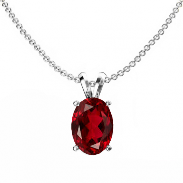 1.00 Carat (ctw) Sterling Silver Oval Cut Garnet Ladies Solitaire Pendant (Chain Included) 1 CT