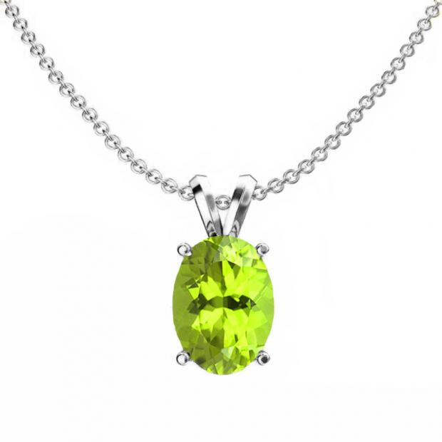 1.00 Carat (ctw) Sterling Silver Oval Cut Peridot Ladies Solitaire Pendant (Chain Included) 1 CT