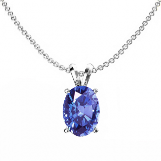 1.00 Carat (ctw) Sterling Silver Oval Cut Tanzanite Ladies Solitaire Pendant (Chain Included) 1 CT