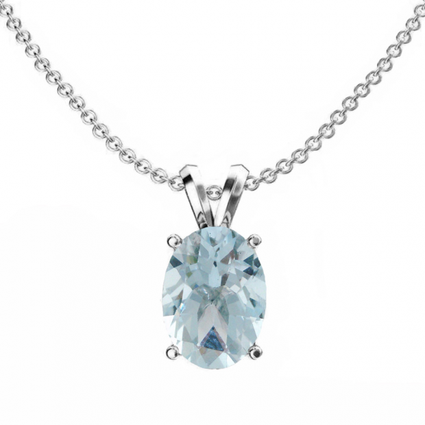1.50 Carat (ctw) Sterling Silver Oval Cut Aquamarine Ladies Solitaire Pendant (Chain Included) 1 1/2 CT