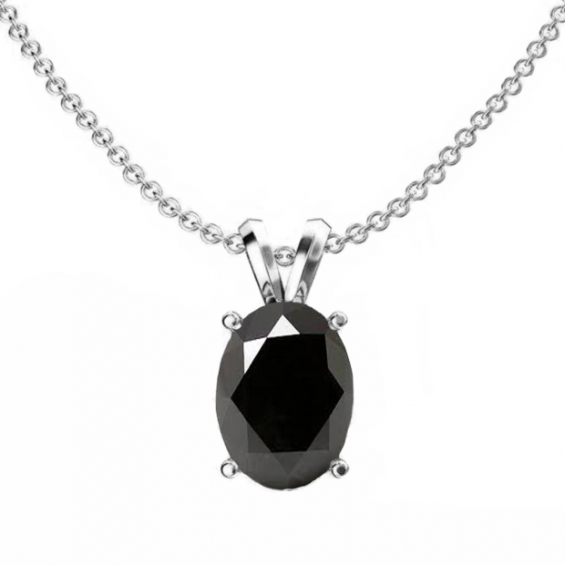 1.50 Carat (ctw) Sterling Silver Oval Cut Black Sapphire Ladies Solitaire Pendant (Chain Included) 1 1/2 CT