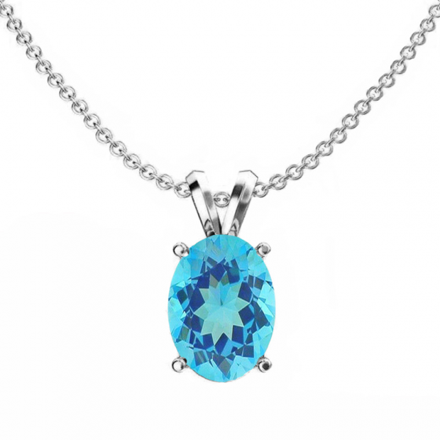 1.50 Carat (ctw) Sterling Silver Oval Cut Blue topaz Ladies Solitaire Pendant (Chain Included) 1 1/2 CT