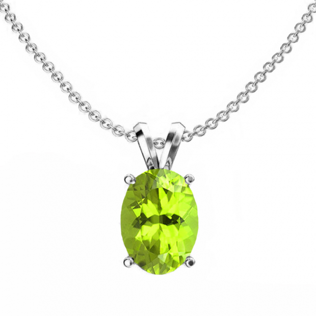 1.50 Carat (ctw) Sterling Silver Oval Cut Peridot Ladies Solitaire Pendant (Chain Included) 1 1/2 CT