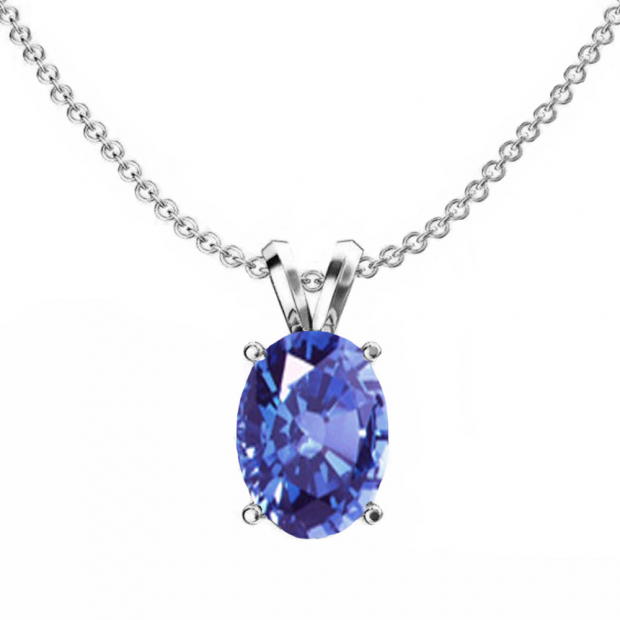 1.50 Carat (ctw) Sterling Silver Oval Cut Tanzanite Ladies Solitaire Pendant (Chain Included) 1 1/2 CT