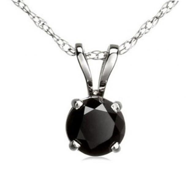 1.00 Carat (ctw) Sterling Silver Round Cut Black Sapphire Ladies Solitaire Pendant (Chain Included) 1 CT