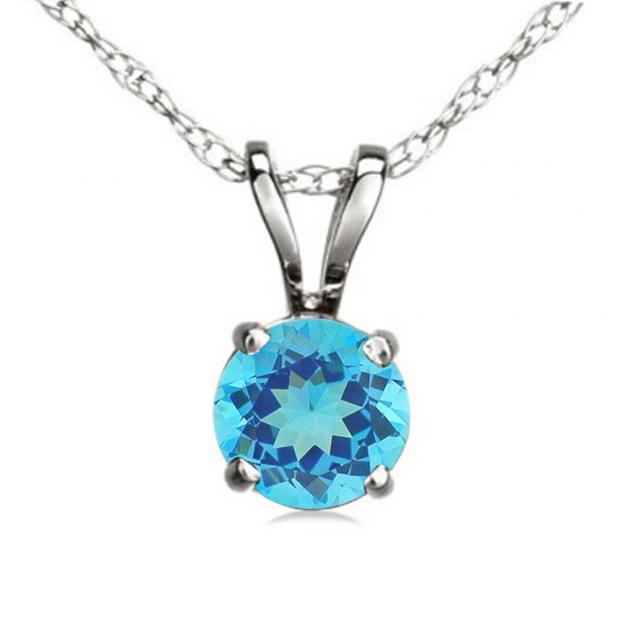 1.00 Carat (ctw) Sterling Silver Round Cut Blue topaz Ladies Solitaire Pendant (Chain Included) 1 CT