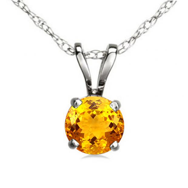 1.00 Carat (ctw) Sterling Silver Round Cut Citrine Ladies Solitaire Pendant (Chain Included) 1 CT