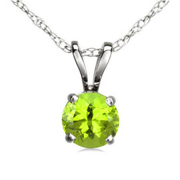 1.00 Carat (ctw) Sterling Silver Round Cut Peridot Ladies Solitaire Pendant (Chain Included) 1 CT