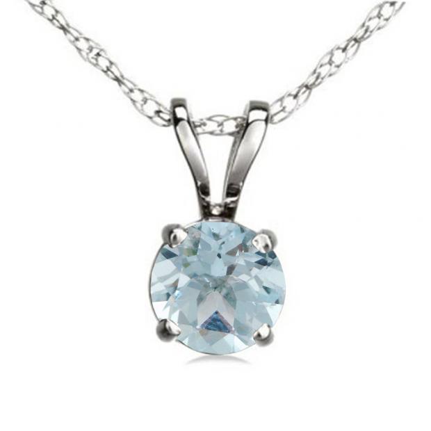 1.00 Carat (ctw) Sterling Silver Round Cut Aquamarine Ladies Solitaire Pendant (Chain Included) 1 CT