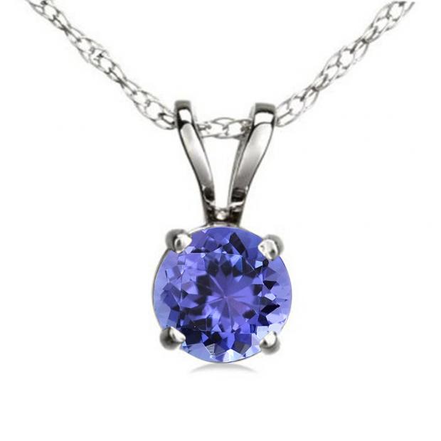 1.00 Carat (ctw) Sterling Silver Round Cut Tanzanite Ladies Solitaire Pendant (Chain Included) 1 CT