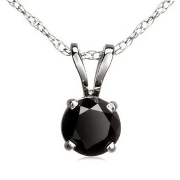 1.50 Carat (ctw) Sterling Silver Round Cut Black Sapphire Ladies Solitaire Pendant (Chain Included) 1 1/2 CT