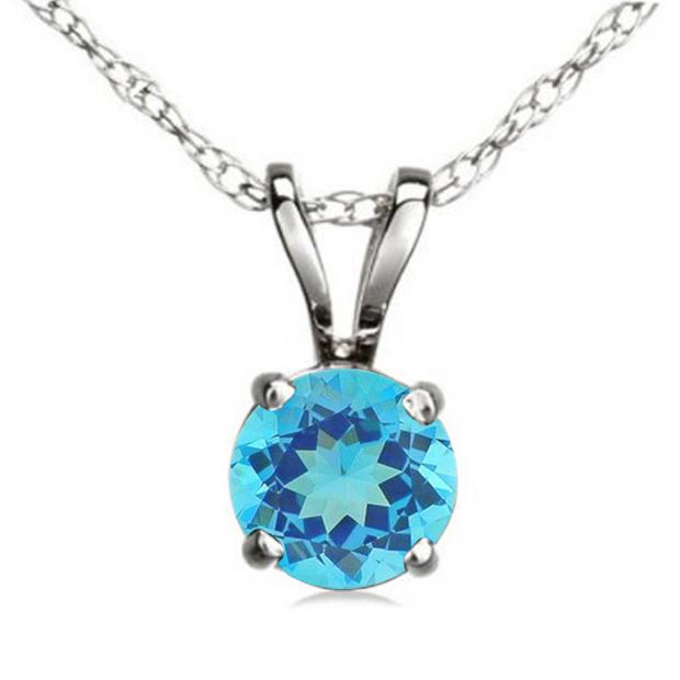 1.50 Carat (ctw) Sterling Silver Round Cut Blue topaz Ladies Solitaire Pendant (Chain Included) 1 1/2 CT