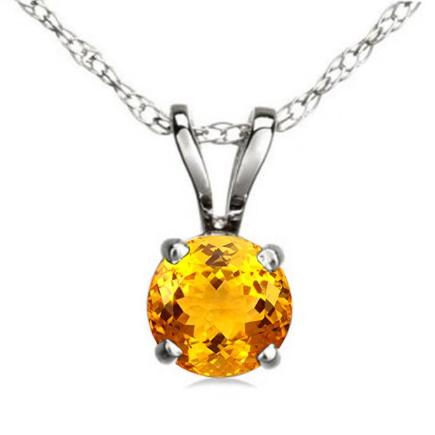 1.50 Carat (ctw) Sterling Silver Round Cut Citrine Ladies Solitaire Pendant (Chain Included) 1 1/2 CT