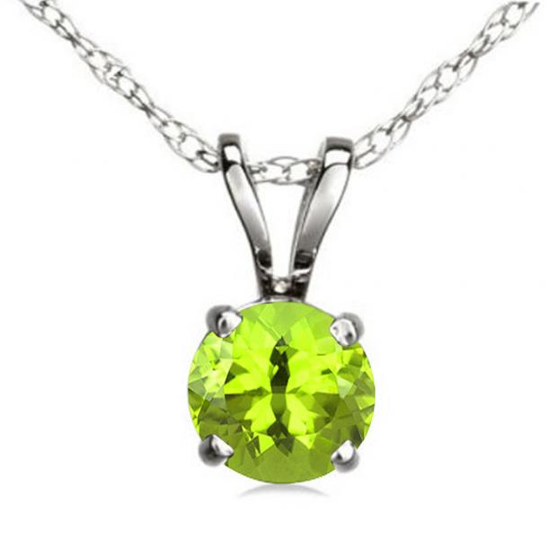 1.50 Carat (ctw) Sterling Silver Round Cut Peridot Ladies Solitaire Pendant (Chain Included) 1 1/2 CT