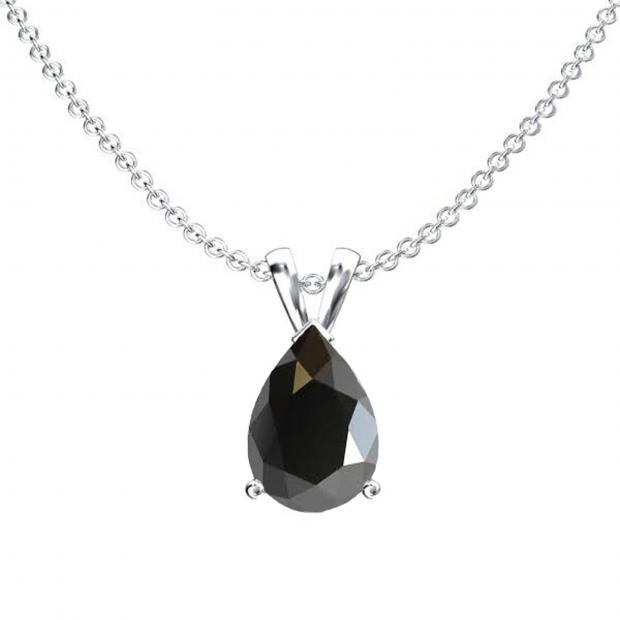 1.00 Carat (ctw) Sterling Silver Pear Cut Black Sapphire Ladies Solitaire Pendant (Chain Included) 1 CT